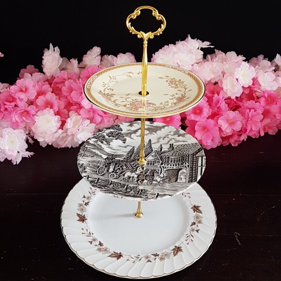 Handmade 3 Tier Cake Stand in Farmhouse Autumn Browns: Dessert Stand Gift - Picture 6 of 11